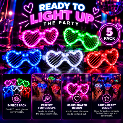 LED Heart Glasses 5 Pack